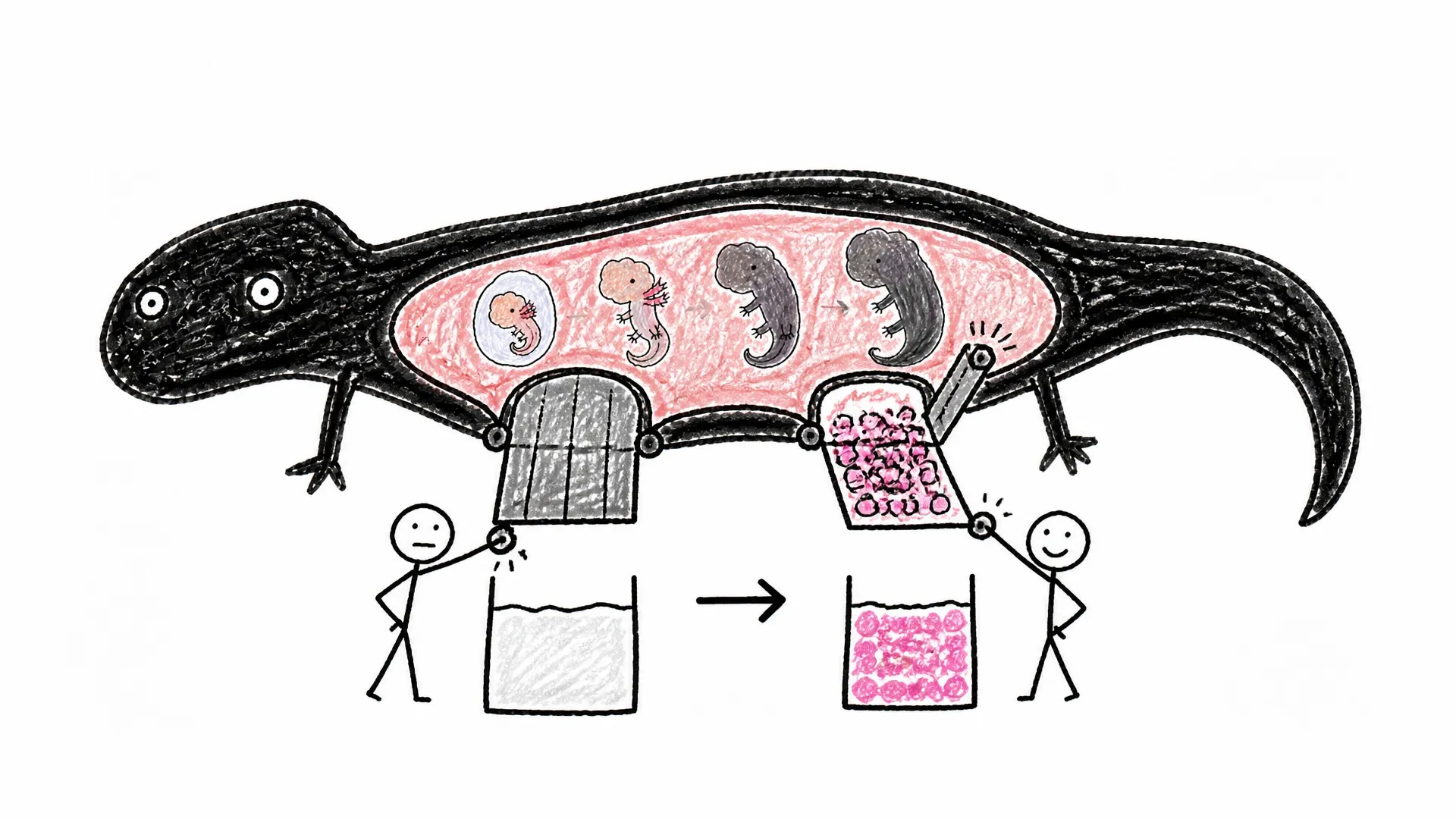 Embryos at several stages develop beside nutrient-rich uterine tissue