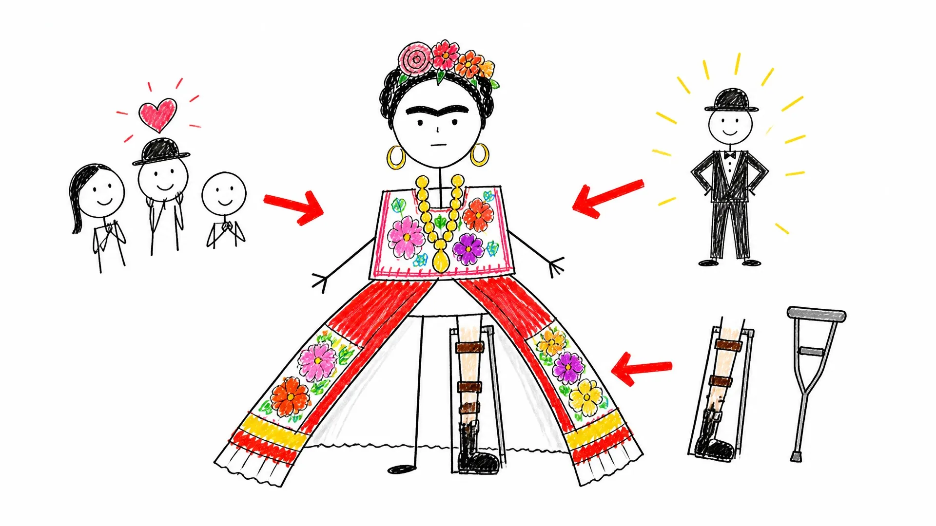 Frida Kahlo's Tehuana clothing is connected to Mexican identity and medical supports