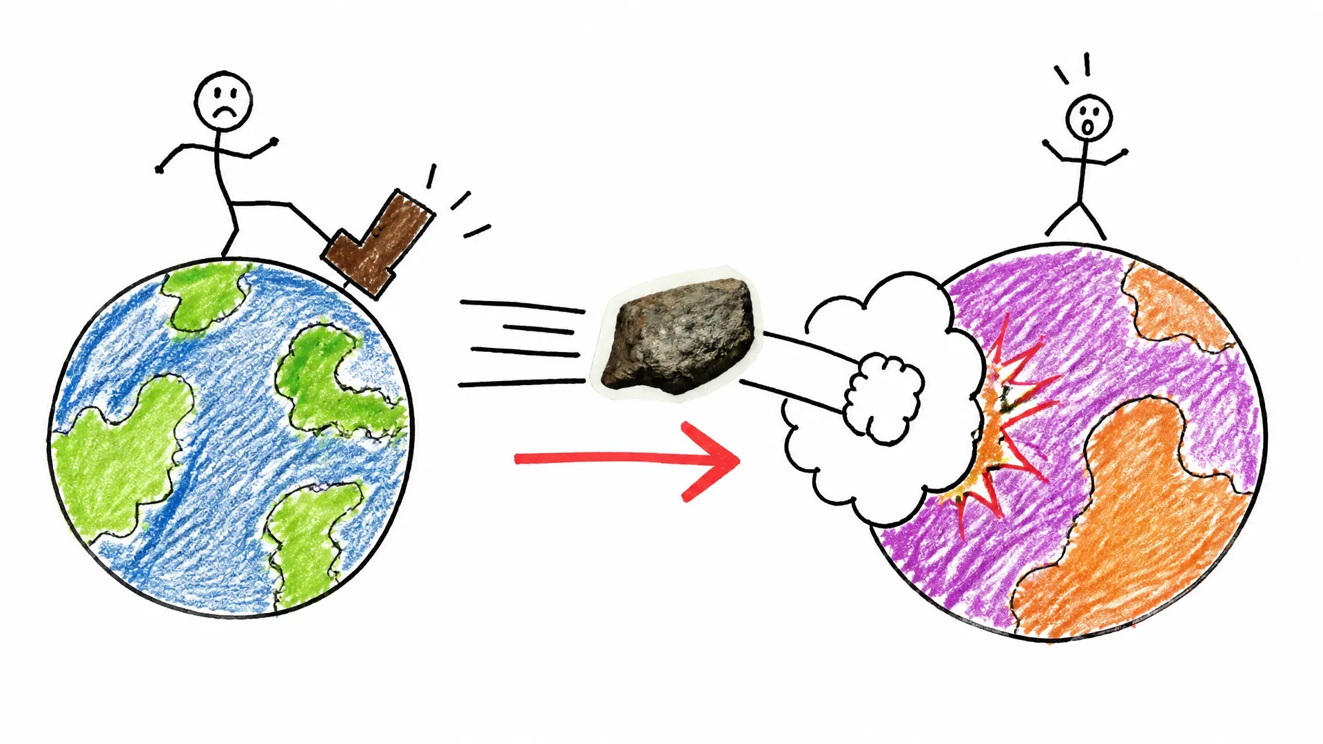A rock blasted from one planet traveling through space and crashing into a second planet