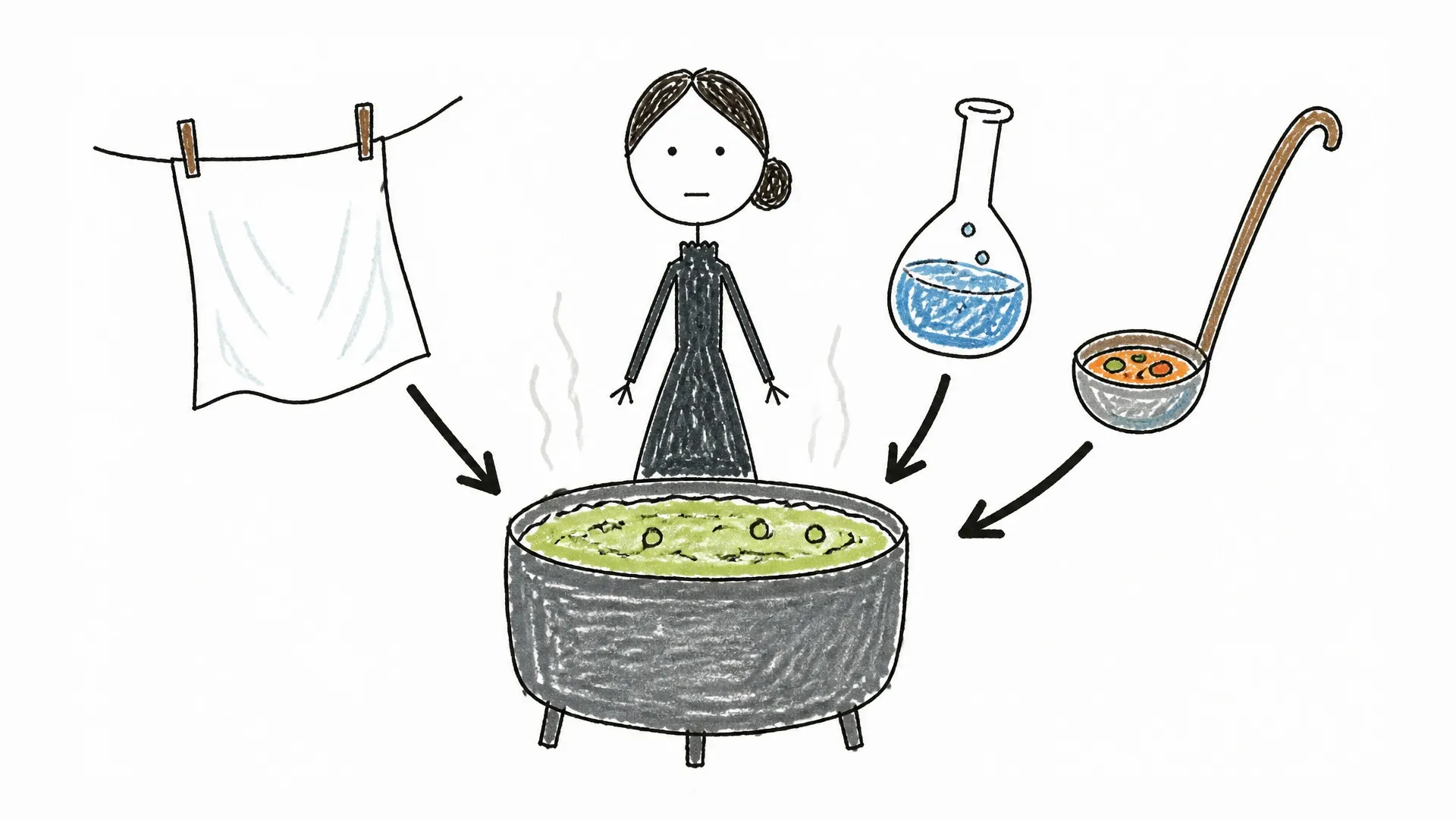 Marie Curie processes pitchblende in a large vat using repeated chemical separations