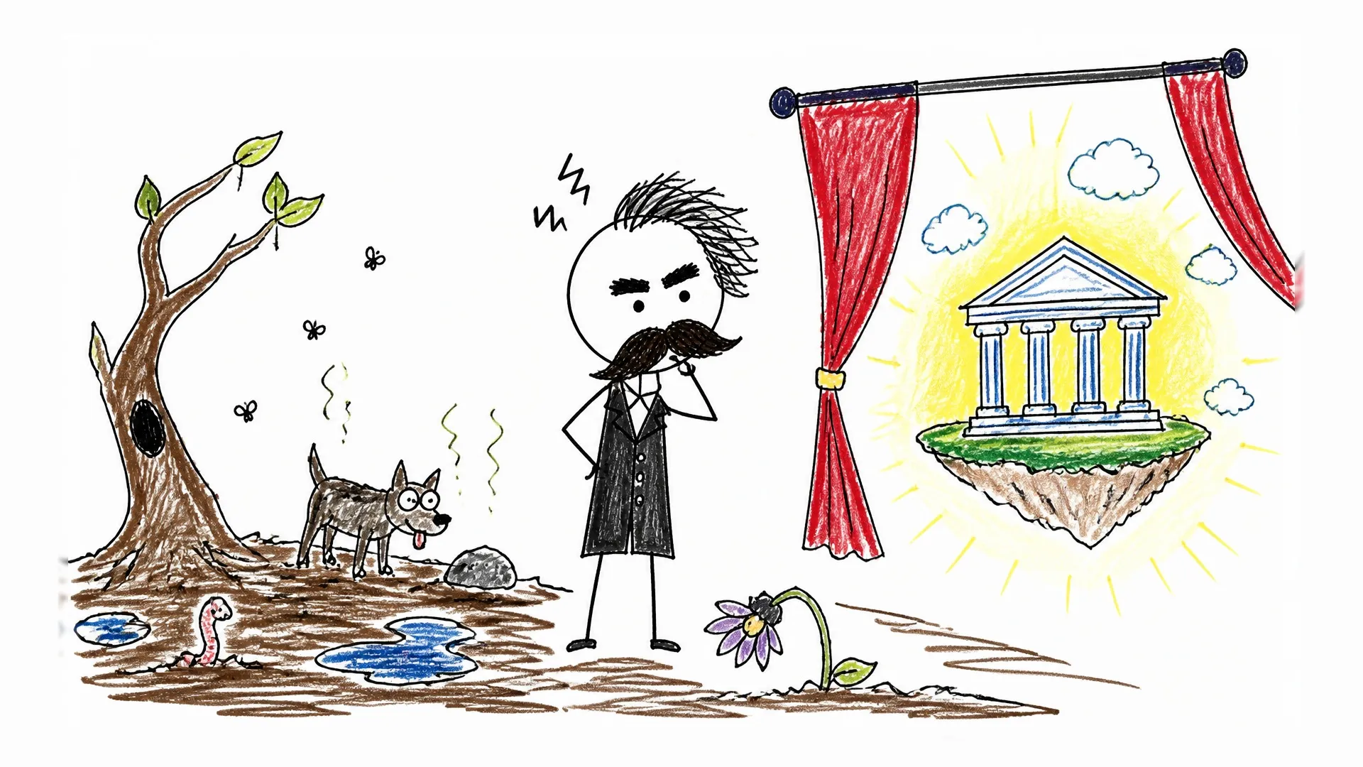 Nietzsche compares a decaying earthly scene with a perfect floating temple